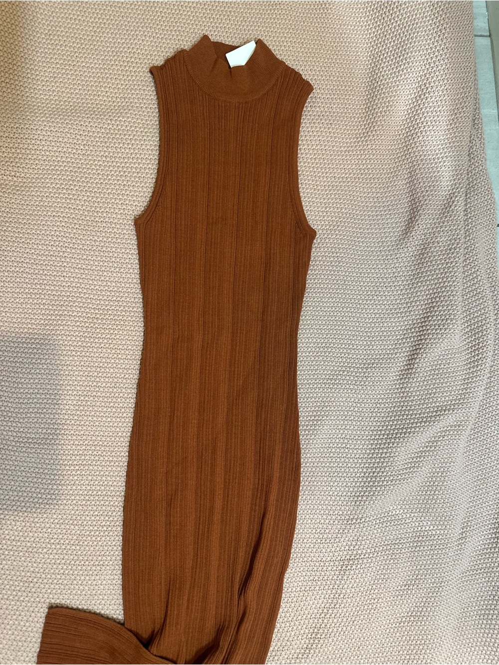 Wayf Ribbed Sleeveless Maxi Dress in Rust Brown